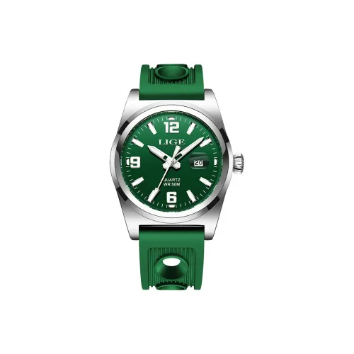 LIGE Кварцевый механизм силиконовый ремешок мужские часы зеленый циферблат модель LG89124