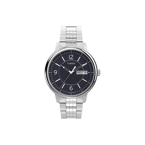 TIMEX Мужские часы Кварцевый механизм Ремешок из нержавеющей стали 45 мм Синий циферблат TW2W13600