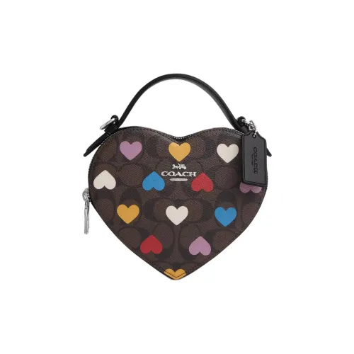 COACH Сердце Холст с покрытием и гладкая кожа Сердце-образная сумка сумка через плечо сумка для женщин цвет хаки
