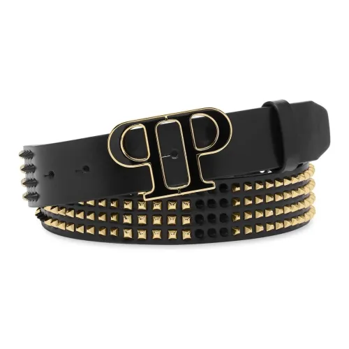 PHILIPP PLEIN Stud Украшение Буква Плавная Застежка Кожаные Ремни Мужской Черный Ширина 4CM