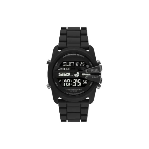 DIESEL Мужские часы Кварцевый механизм Силиконовый ремешок 44 мм Черный циферблат