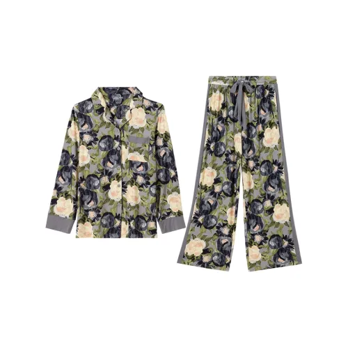 JOCKEY Pajama Set Women's Gray White Floral