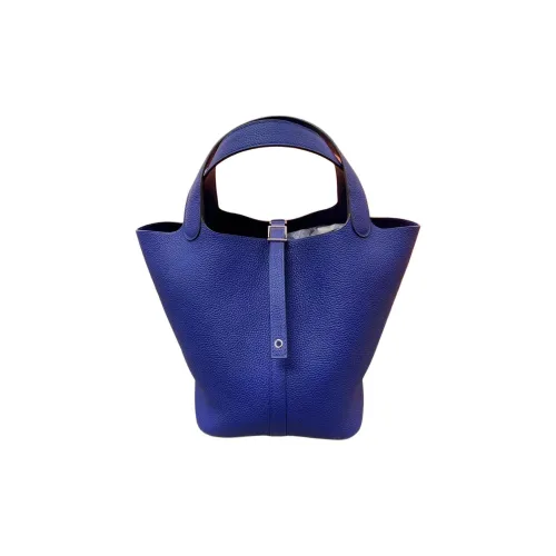 HERMES Picotin Lock Maurice Bullock Кожа Корзина Сумка Ведрообразная Сумка Женская 73 BLEU Saphir Сапфир Синий