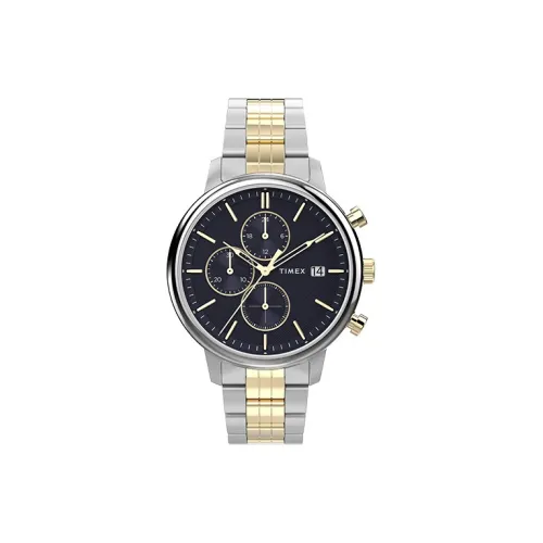 TIMEX Мужские часы Кварцевый механизм Ремешок из нержавеющей стали 45 мм Синий циферблат