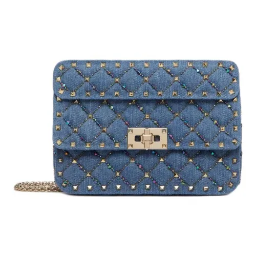Valentino Rockstud Вышитый Деним Сумка через плечо Маленькая Женская Синяя