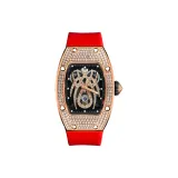 HBR975-Розовое золото, корпус, красный ремешок