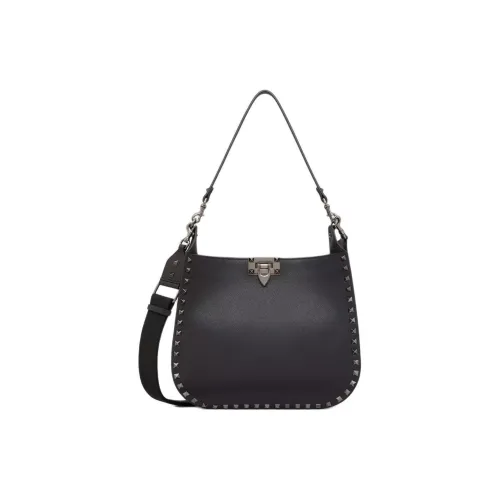 Valentino Rockstud с рельефной телячьей кожей хобо-сумка портативная сумка через плечо женская черная