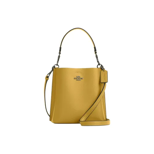 COACH Mollie Двойная Сided Кожа Ведрообразная Сумка Сумка через плечо Сумка через плечо Маленькая Женская Желтая