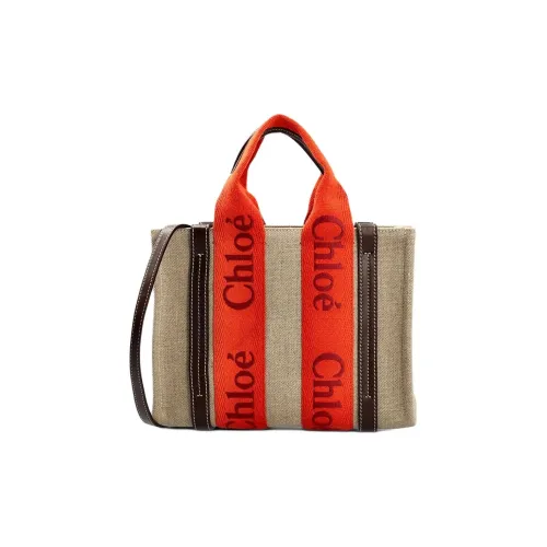 Chloe Древесные Льняная ткань Canvas Телячья кожа Сумка Сумка-тоут Сумка для покупок Сумка через плечо Сумка маленькая