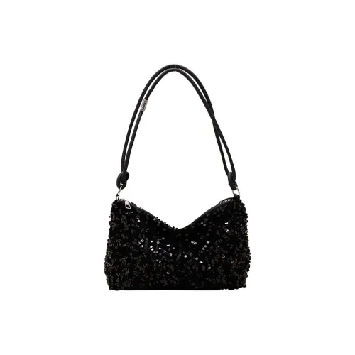 Dusen Kangaroo Блестки Сумка через плечо Женская Черная Серебряная