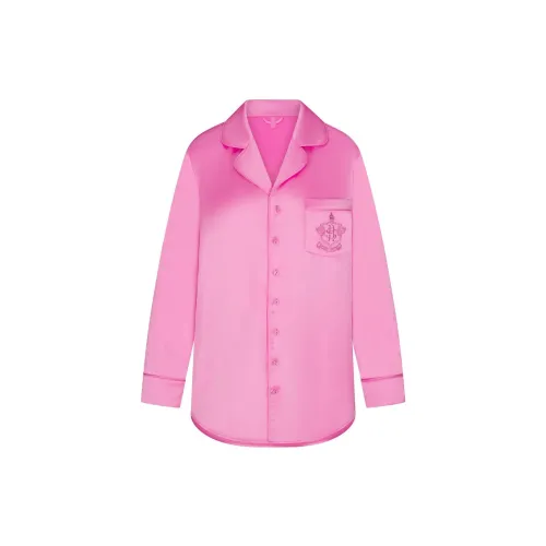 SKIMS Valentine's Day Collection HOTEL SHINE BUTTON UP SLEEP DRESS Pajama Top Women's Neon Orchid Неоновая орхидея