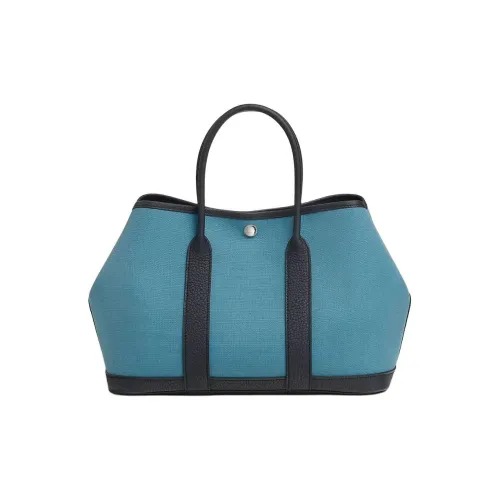 HERMES Garden Party Джинсовый Синий Холст Кожа Сумка Холст Сумка Садовая Сумка Унисекс Синяя