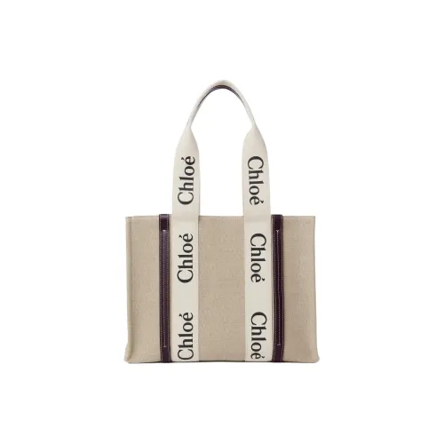 Chloe Linen Tote Bag Shopping Bag Medium Women's Dark Brown