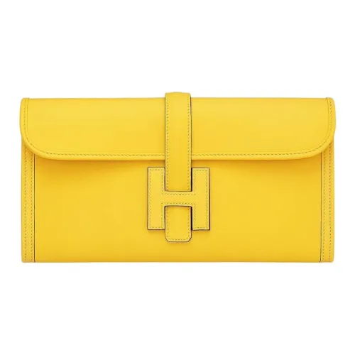HERMES Jige Elan Swift Кожа Клатч Женские Неаполитанский Желтый и Красный