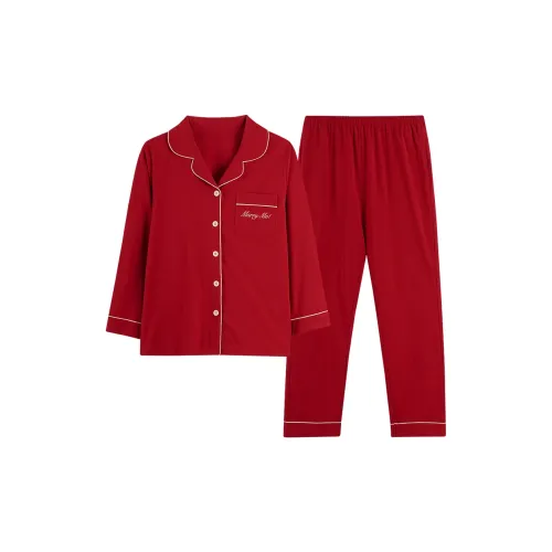 Yi Fen Красный Зодиакальный год Spring And Autumn Season 100% хлопок Длинный рукав Осенний And Зимний Невеста Домашний комплект Для женских