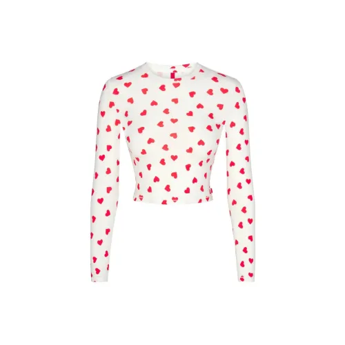 SKIMS Сон Супер Укороченный Длинный Рукав Пижамный Топ Женские Рубин And Мраморный Сердце Рубин And Мраморный Сердце Форма