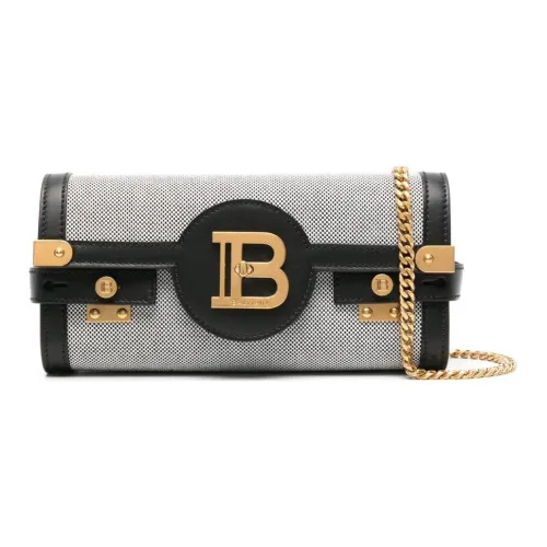 BALMAIN B Buzz Хлопок Холст Кожа Одно Плечо Через Плечо Клатч Женский Серый Черный