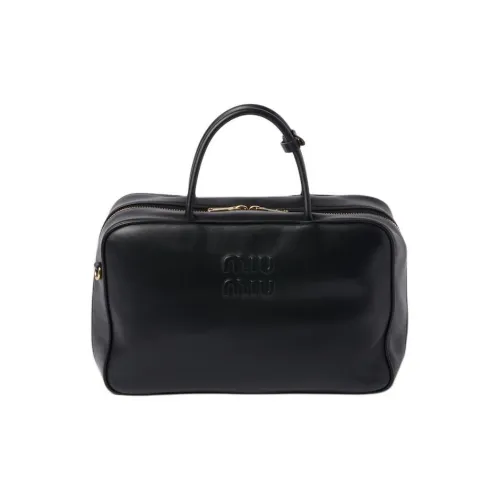 MIU MIU Soft Sheep Leather Bowling Bag Shoulder Bag Handbag Regular Unisex Black MIU MIU Мягкий Овца Кожа Боулинг Сумка Плечевая Сумка Сумка Регулярная Унисекс Черная