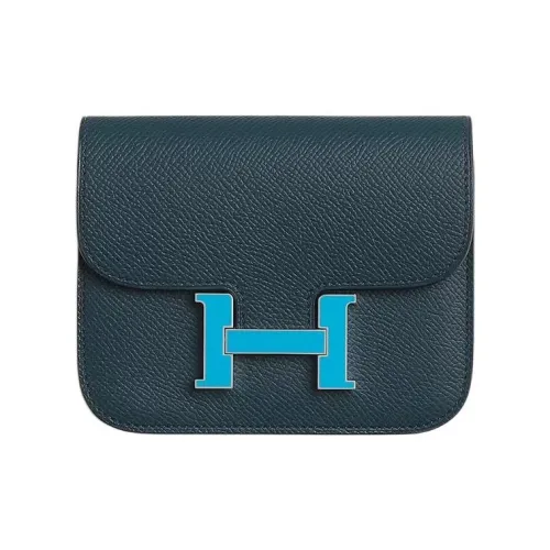 HERMES Constance Slim Epsom Телячья кожа Бананка Монета Кошелек Кошелек Женские Прусский синий