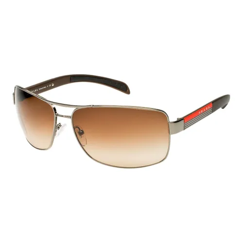 PRADA Нержавеющая сталь Металл Прямоугольный Солнцезащитные очки Мужской Коричневый