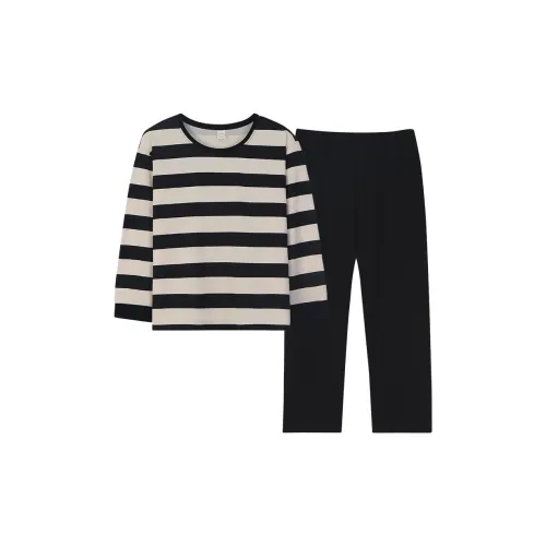 Sha Qian Пижамный комплект Весенний и Осенний Женский Черный