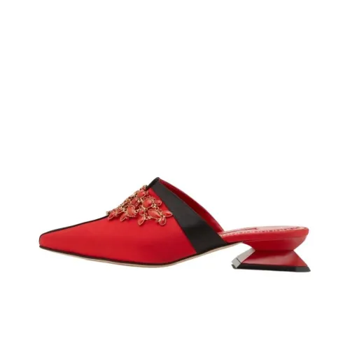 MANOLO BLAHNIK Натуральная кожа Домашние тапочки Женские Красный Черный