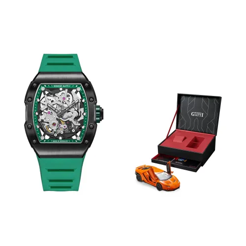 BONEST GATTI Phantom Time Автоматический Механический Механизм Резиновый Ремешок Часы Мужские Циферблат Зеленый