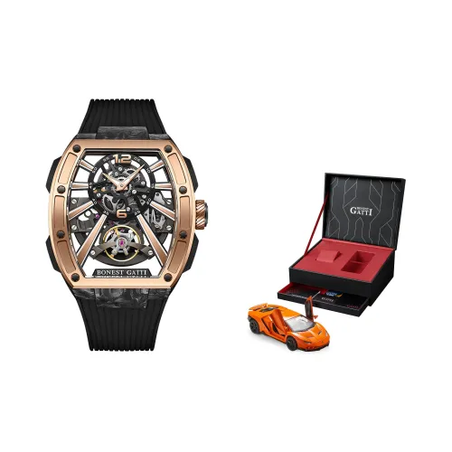 BONEST GATTI Phantom Time Автоматический Механический Механизм Резиновый Ремешок Мужские Часы Черепный Циферблат