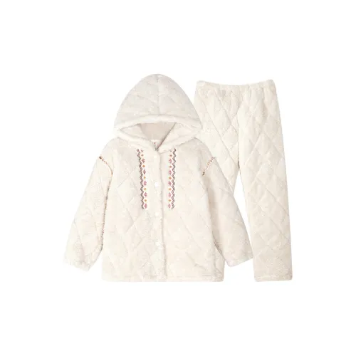 Song Qianya Пижамный комплект женский мягкий светлый бежевый этнический стиль