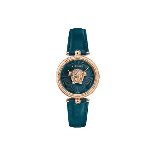 VERSACE Женские часы Кварцевый механизм ремень из натуральной кожи 34 мм зеленый циферблат подарочная коробка + шелковый шарф