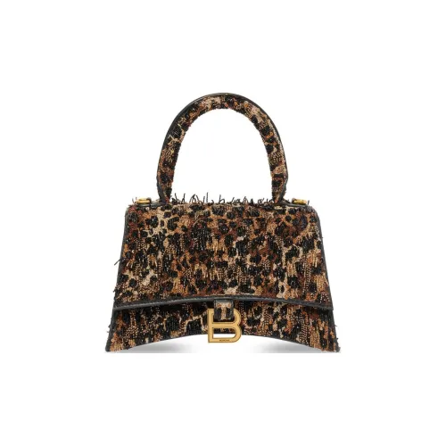 Balenciaga HOURGLASS Овечья кожа Сумка через плечо Сумка Экстра Маленькая Женская Черная с леопардовым принтом