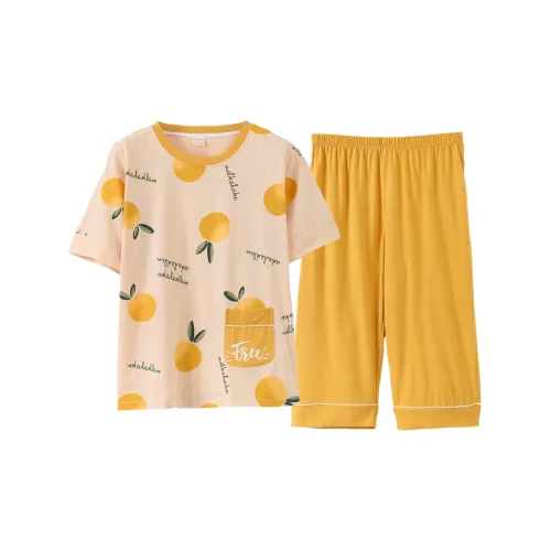Mulong Family Пижамный комплект Женский Абрикосовый Желтый