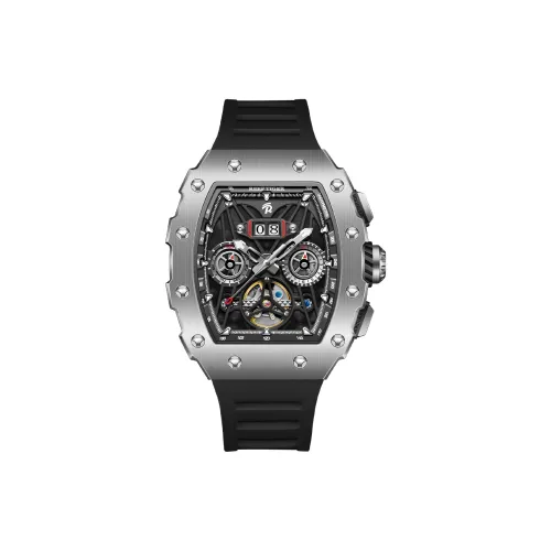 REEF TIGER Aurora Автоматический Механический Механизм Силиконовый Ремешок Часы Мужские Черный Циферблат
