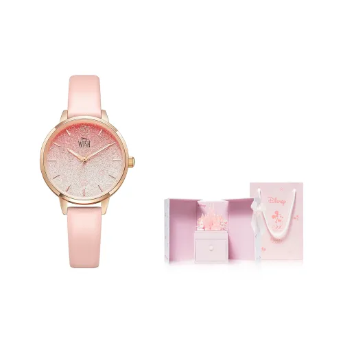 Диснеевские принцессы Водонепроницаемый Круглый циферблат Наручные часы Кварцевый механизм Кожаный ремешок Часы Женские Розовый циферблат