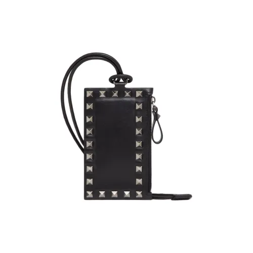 Valentino Rockstud Телячья кожа Держатель для карт кошелек Маленький Мужской Черный