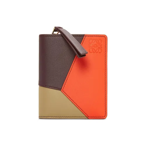 LOEWE Пазл Телячья кожа Кошелек Женские Темно-бордовый цвет и Ярко-оранжевый