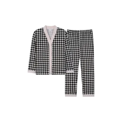 Sha Qian Пижамный комплект подходит для весны и осени женский черный