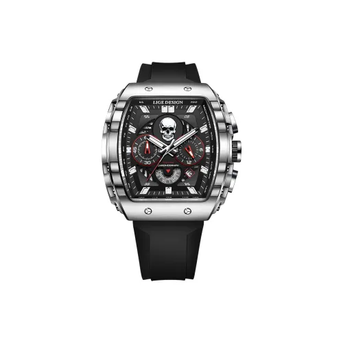 LIGE Кварцевый механизм силиконовый ремешок мужские часы черный циферблат модель LG89112