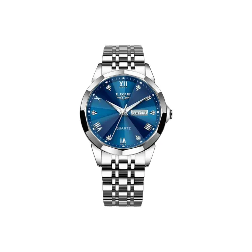LIGE Кварцевый механизм Мужские часы 41мм*41мм*11,6мм Синий