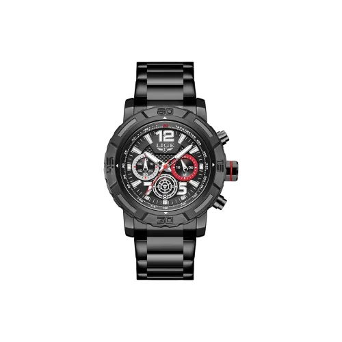 LIGE Кварцевый механизм сплав ремешок мужские часы черный циферблат модель LG89131