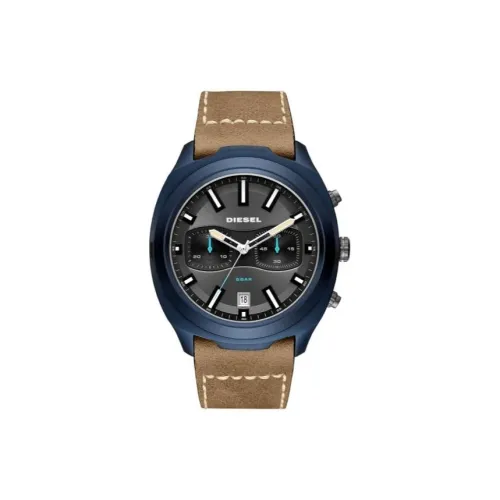 DIESEL Наручные часы Кварцевый механизм Кожаный ремешок Серый циферблат Мужские часы