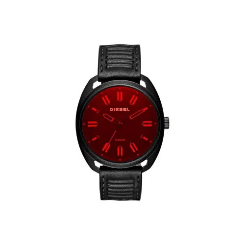 DIESEL Наручные часы Кварцевый механизм Кожаный ремешок 45 мм Красный циферблат Унисекс