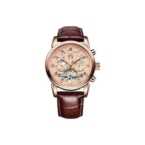 LIGE Механические часы с кожаным ремешком для мужчин апельсиновый циферблат модель LG89114