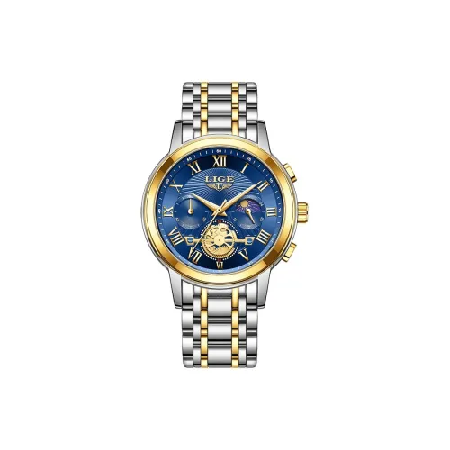 LIGE Кварцевый механизм ремешок из нержавеющей стали мужские часы синий циферблат модель LG89106