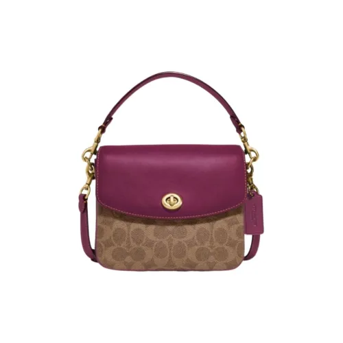 COACH Cassie Покрытый холст с утонченной телячьей кожей сумка через плечо сумка через плечо маленькая женская коричневый и фиолетовый