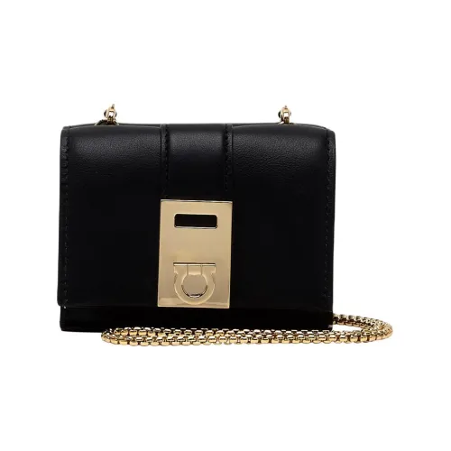 FERRAGAMO GANCINI Телячья кожа Сумка через плечо Кошелек Женский Черный Розовый