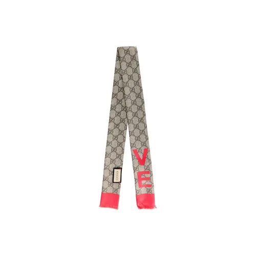 GUCCI Шелковые шарфы Бежевый/Эбеновый Унисекс