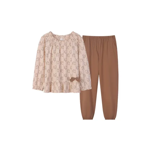 Sha Qian Пижамный комплект подходит для весны и осени женский молочно-чайный