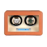 (Новый Улучшенный Сканер отпечатков пальцев Замок Версия) Коричневый Микрофибра Кожа + Сенсорный экран [Два слота для часов]