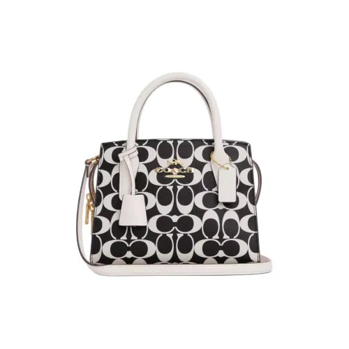 COACH Canvas с кожаными вставками тоут сумка сумка для покупок сумка на плечо сумка маленькая женская черный белый